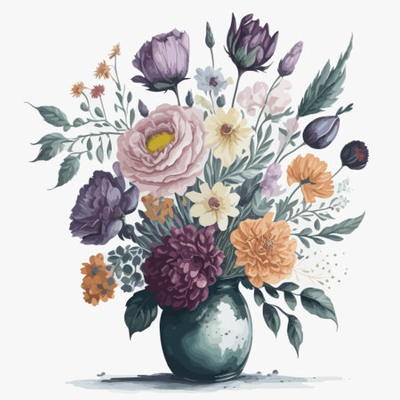 Vector illustration of a watercolor vase of flowersのイラスト素材