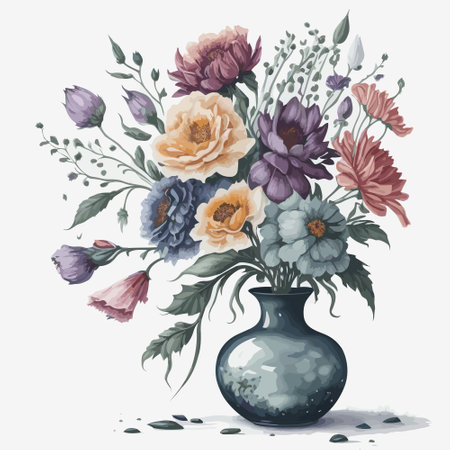 Vector illustration of a watercolor vase of flowersのイラスト素材