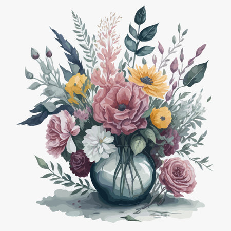 Vector illustration of a watercolor vase of flowersのイラスト素材