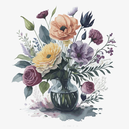 Vector illustration of a watercolor vase of flowersのイラスト素材