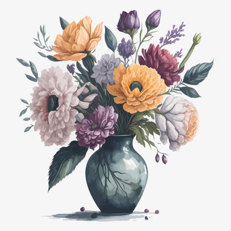 Vector illustration of a watercolor vase of flowersのイラスト素材