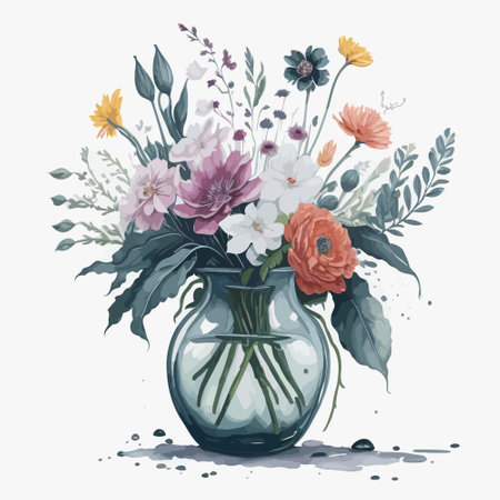 Vector illustration of a watercolor vase of flowersのイラスト素材