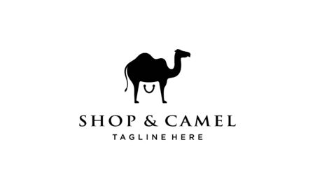 illustration logo combination from camel with shopping bag logo design conceptのイラスト素材
