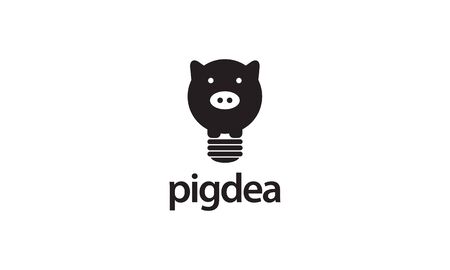 illustration logo combination from pig with light bulb logo design conceptのイラスト素材