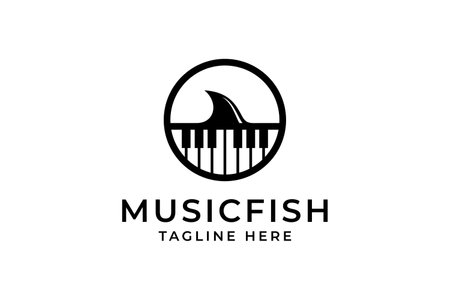 Black Creative Music Fish Logoのイラスト素材