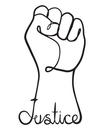 Justice Line Art Vector Illustration with Rising Fist.のイラスト素材