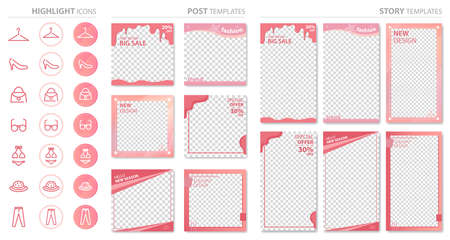 Social Media Banner Background Templates and Highlight Icons Set.のイラスト素材
