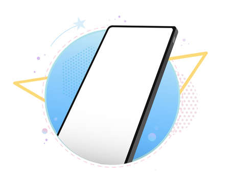 Mobile Phone Vector Mockup With Geometric Abstract Background. Frameless Black Smartphone Perspective View.のイラスト素材