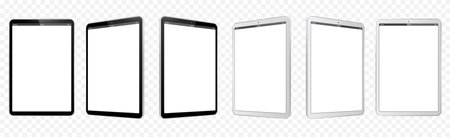 Black and White Tablet Computer Vector Illustration Mockup. Perspective view of Tablet PC With blank screen and transparent background.のイラスト素材