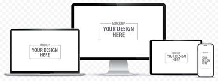 Mobile Phone, Tablet PC, Computer Monitor and Laptop Vector Illustration Set With Transparent Backgroundのイラスト素材