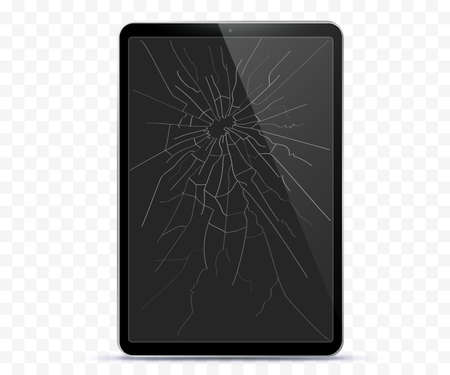 Broken Tablet Computer Screen Vector Illustration With Transparent Background.のイラスト素材