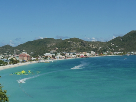 Marigot Bay, St. Martin, Caribbean Islands Scenic coastal view of Marigot Bay in St. Martinの写真素材