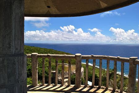 Bird Sanctuary overlook, Rota An tower with railings overlooking the IChenchon Park Bird Sanctuary in Rota, Northern Mariana Islandsの写真素材