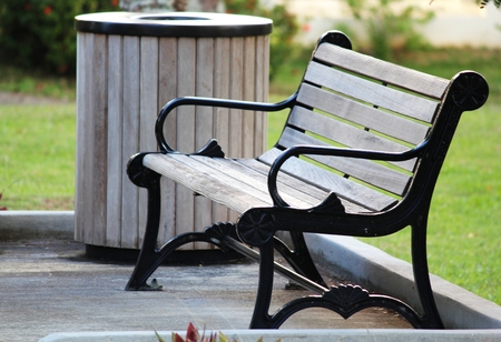 Wooden bench at the parkの写真素材