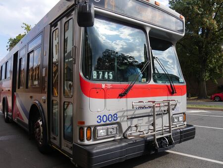 Washington, D.C. USA- September 2017: Close up of a MetroBus plying around Washington DC.のeditorial素材