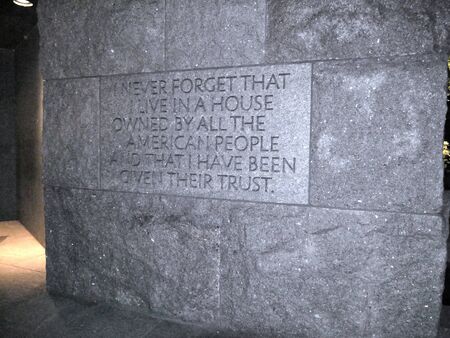 Washington, D.C., USA-September 2017: Famous presidential quotes on the walls at the Franklin Delano Roosevelt Memorial at night, Washington, District of Columbia.のeditorial素材