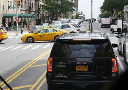 New York, USA- September 2017: Smooth flow of traffic at Madison Avenue in New York City.
