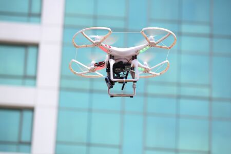 Davao City, Philippines-August 2014: Close up of a drone flying in the skies documenting the...