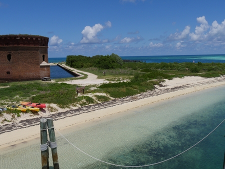 Scenic view of the ocean with one side of Fort Jefferson protected by a moat at the Dry Tortugas National Park, Florida.のeditorial素材