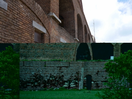 Medium close up of the brick walls of Fort Jefferson, a historic ilitary fortress at the Dry Tortugas National Park, Florida.のeditorial素材