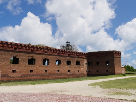 Beautiful clouds hang over Fort Jefferson, Dry Tortugas National Park in Florida.のeditorial素材