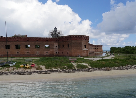 Medium wide shot of one side of Fort Jefferson at the Dry Tortugas National Park, one of the tourist destinations in Key West, Florida.のeditorial素材