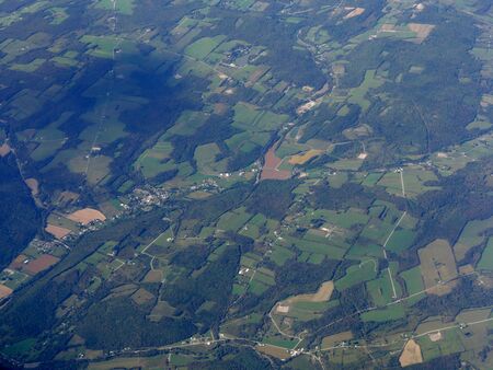 Wide aerial view of Maryland State, US, seen from an airplane window.