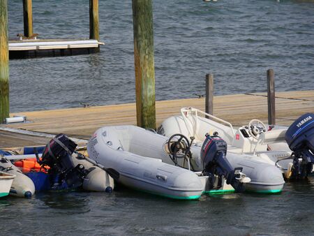 Newport, Rhode Island-September 2017: Motorized rubber boats docked at the marina of Fort Adams, Newport.の写真素材