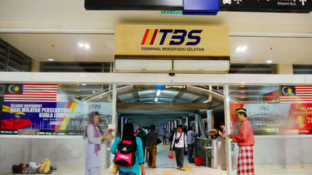 Kuala Lumpur, Malaysia- March 2018: Passengers go into one of the entrance gates at the TBS bus...