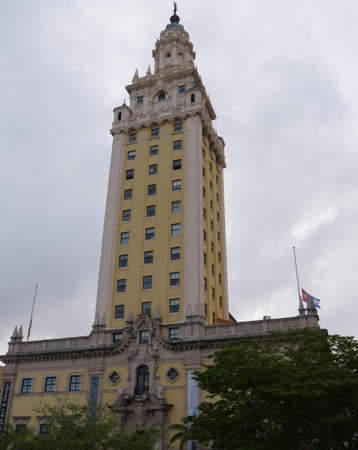 Miami, Florida- December 2018: Upward shot of the Freedom Tower used as a contemporary art museum...