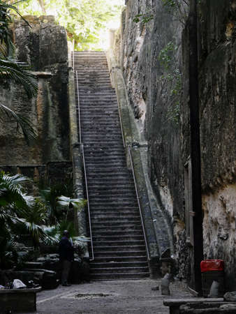 Side view of the 65-step Queenâ€™s Staircase, one of the top attractions in Nassau which was...