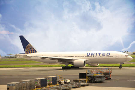 GUAM, USAâ€”DECEMBER 2016: A United Airlines flight arrives at the Guam International Airport.