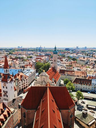 Munich, Germany - June 29, 2019: Scenic summer aerial view of red roofs in old city of Munich, Bavaria, Germanyのeditorial素材