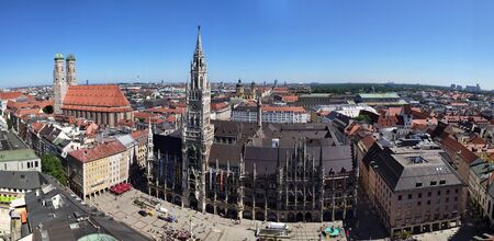 Munich, Germany - June 29, 2019: Panorama view of city with Marienplatz town hall of Munich, Germanyのeditorial素材