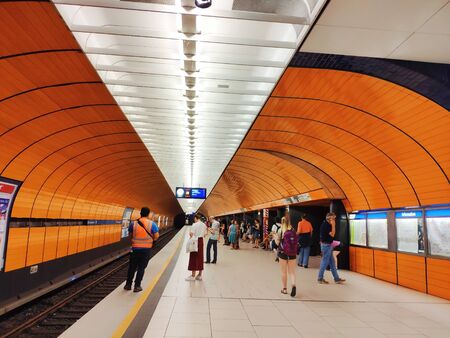 Munich, Germany - June 28, 2019 : Interior Space of Marienplatz U Bahn Station, Marienplatz is an important stop on the Munich S-Bahn and U-Bahn network.のeditorial素材