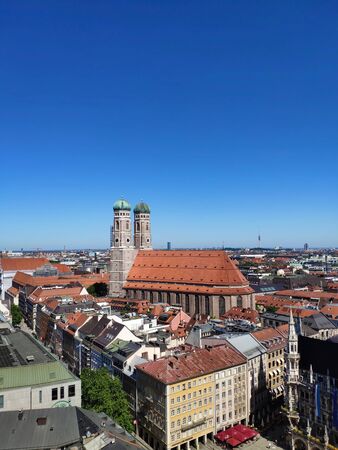 Munich, Germany - June 28, 2019: The Church of Our Lady Frauenkirche in Munich Germany, Bavaria that serves as the cathedral of the Archdiocese of Munich and Freising and seat of its Archbishop. View from Sacred Peter's Churchのeditorial素材