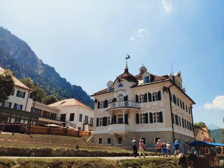 HOHENSCHWANGAU, Germany - June 27, 2019: Villa Jagerhaus a four star hotel built in XIX century, renovated in 1994 contains 12 superior rooms in Bavaria in Hohenschwangau in Germanyのeditorial素材