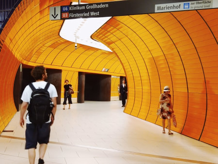 Munich, Germany - June 28, 2019 : Interior Space of Marienplatz U Bahn Station, Marienplatz is an important stop on the Munich S-Bahn and U-Bahn network.のeditorial素材