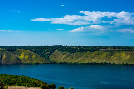 Landscape of river with Rocky Mountains. Summer Travel viewの写真素材