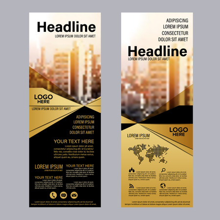 black and gold Roll up layout template. flag flyer banner backdrop design. vector illustrationのイラスト素材