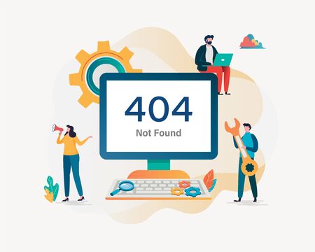 404 error page not found. Vector illustration background. Flat cartoon character graphic design....