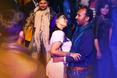 Bangladesh â€“ January 01, 2016: Young Peoples are dancing and enjoying DJ Party at Picasso...