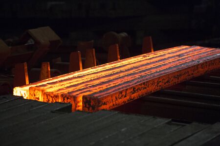 Steel slab being rolled on the Hot strip mill at Demra, Dhaka, Bangladeshの写真素材
