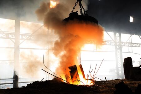 Scrap steel melts down in an induction furnace at Demra, Dhaka, Bangladesh.