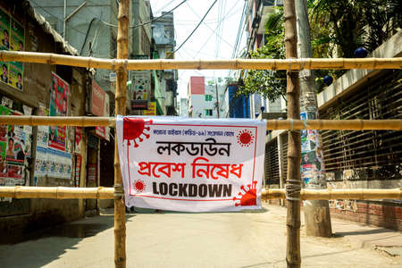 Bangladesh â€“ April 12, 2021: Due to the coronavirus epidemic, the local peoples have set up...