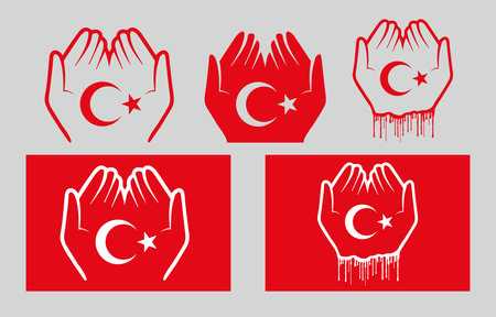 Symbolic praying hands for Turkey's national mourning due to the earthquake. Pray for TÃ¼rkiye concept.のイラスト素材