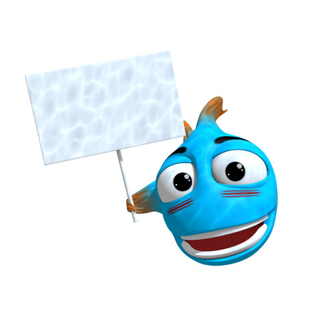 fish holding a white boardの写真素材