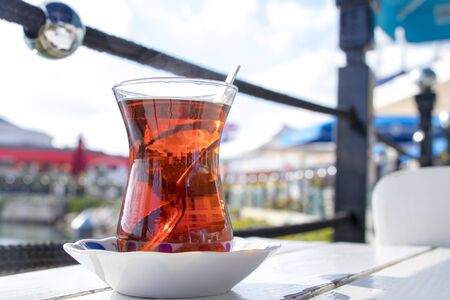 red tea on the light table with life backgroundの写真素材