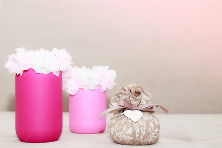 pink flower gift on a isolated white backgroundsの写真素材