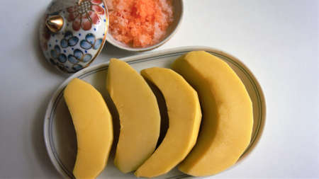 Pickled mango as a food preservation with dip help with taste and appetite.